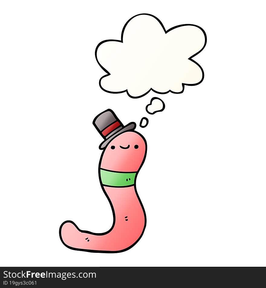 cute cartoon worm with thought bubble in smooth gradient style