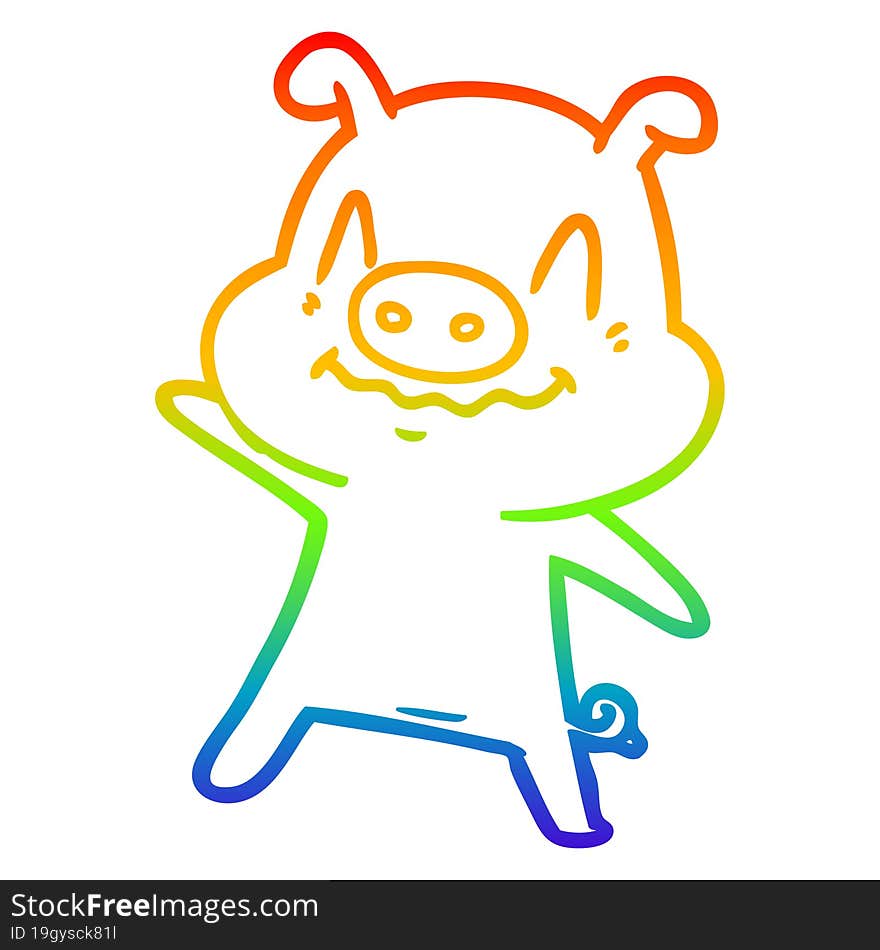 rainbow gradient line drawing of a nervous cartoon pig