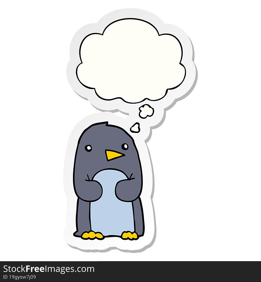 cartoon penguin and thought bubble as a printed sticker