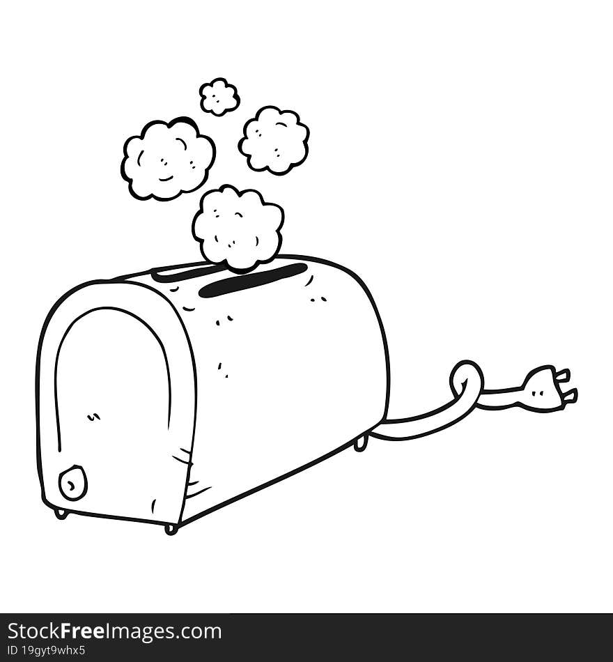 black and white cartoon toaster smoking