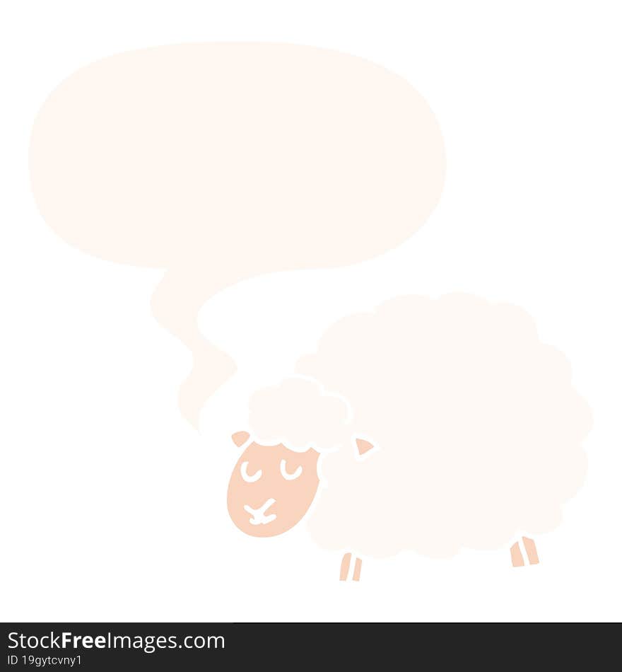 cartoon sheep and speech bubble in retro style