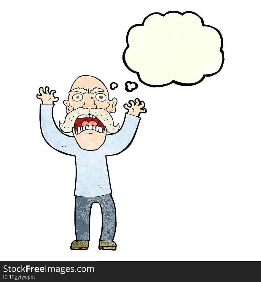 cartoon angry old man with thought bubble