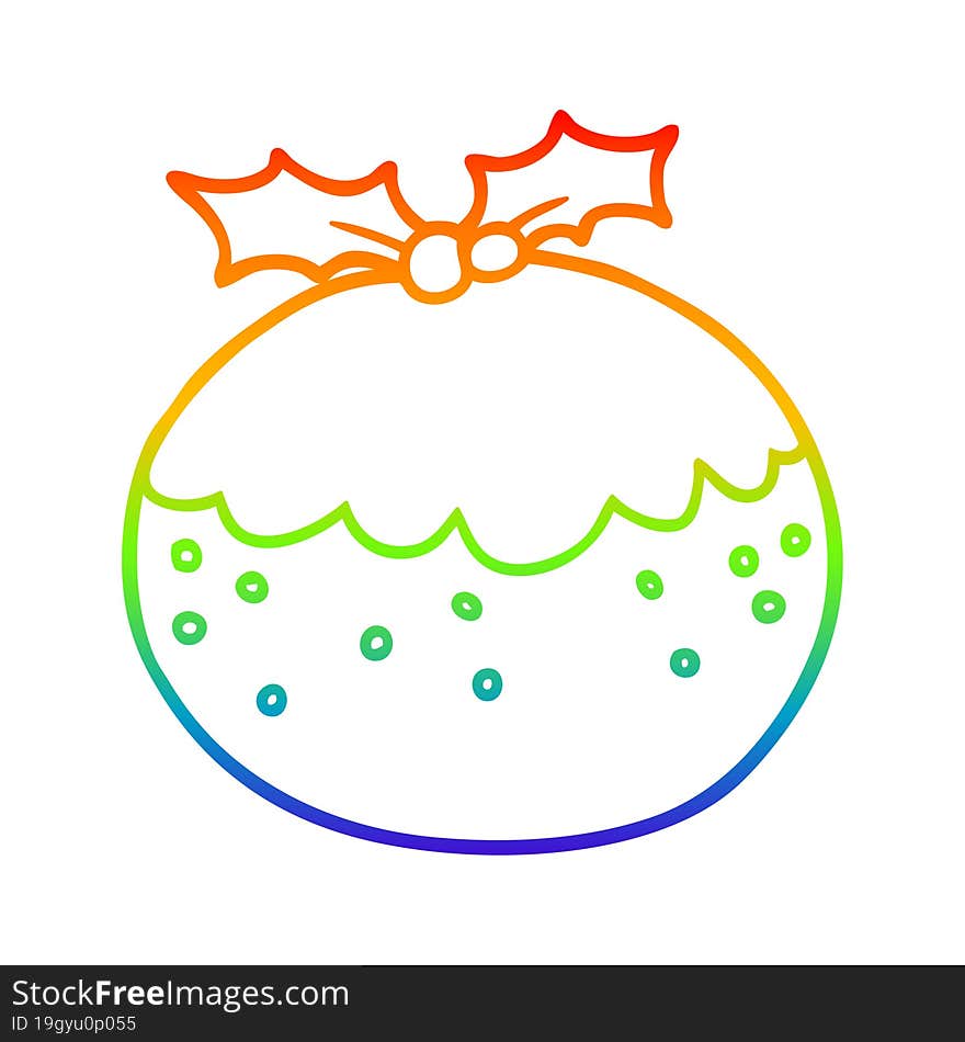 rainbow gradient line drawing cartoon christmas pudding