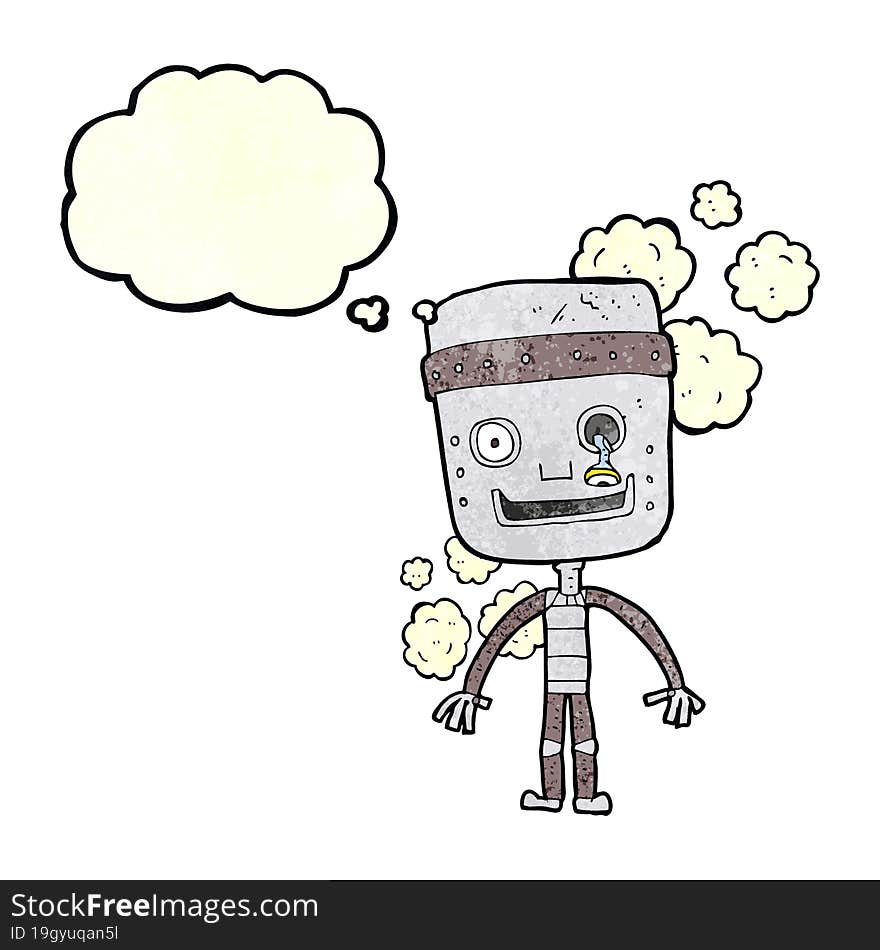 cartoon funny robot with thought bubble