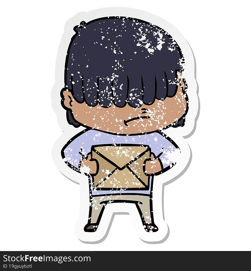 distressed sticker of a cartoon boy with untidy hair