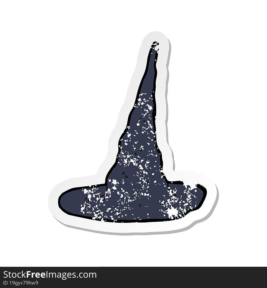 retro distressed sticker of a cartoon spooky witch hat