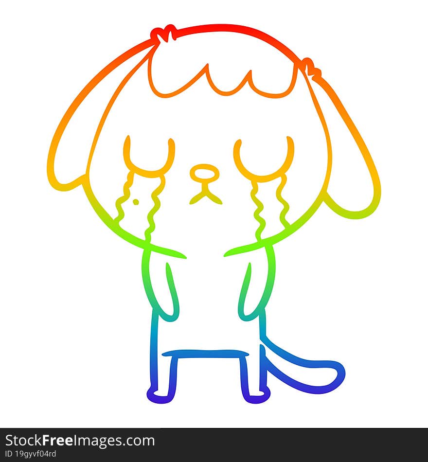 rainbow gradient line drawing of a cute cartoon dog crying