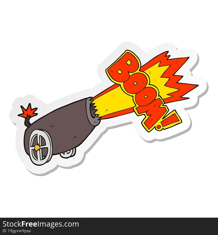 sticker of a cartoon cannon shooting