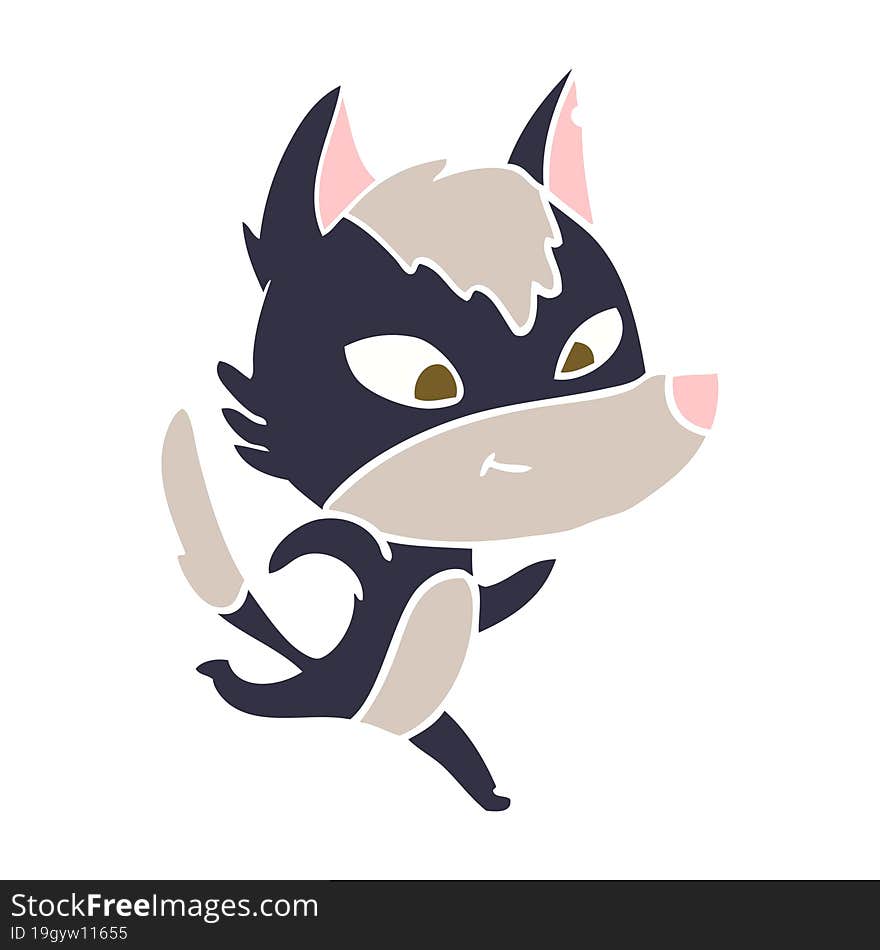 friendly flat color style cartoon wolf running