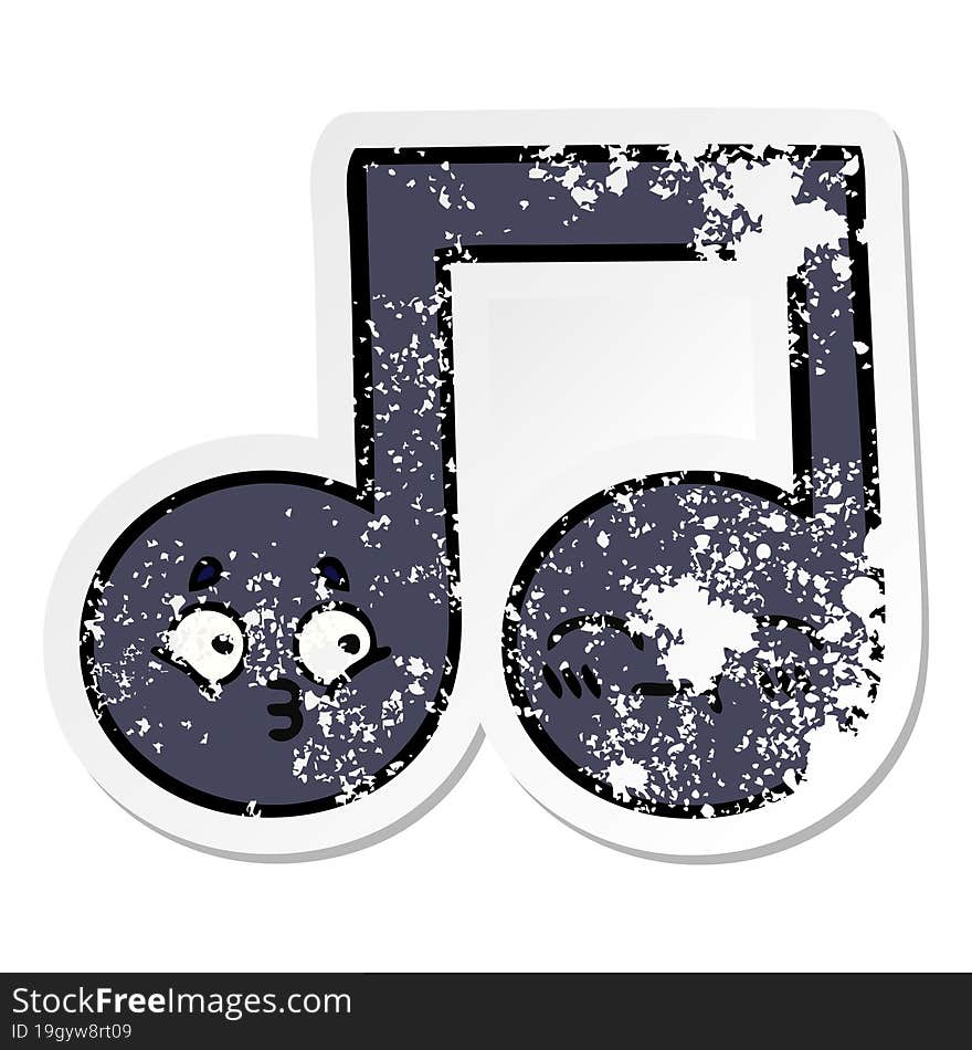 distressed sticker of a cute cartoon musical note