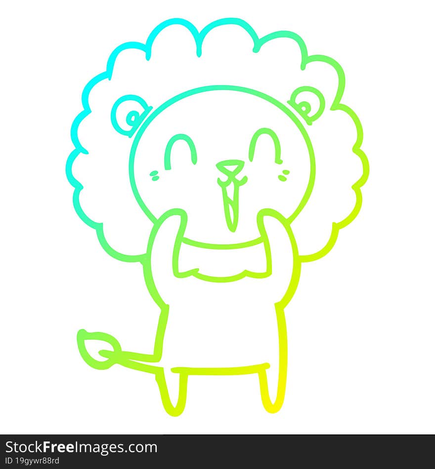 cold gradient line drawing of a laughing lion cartoon