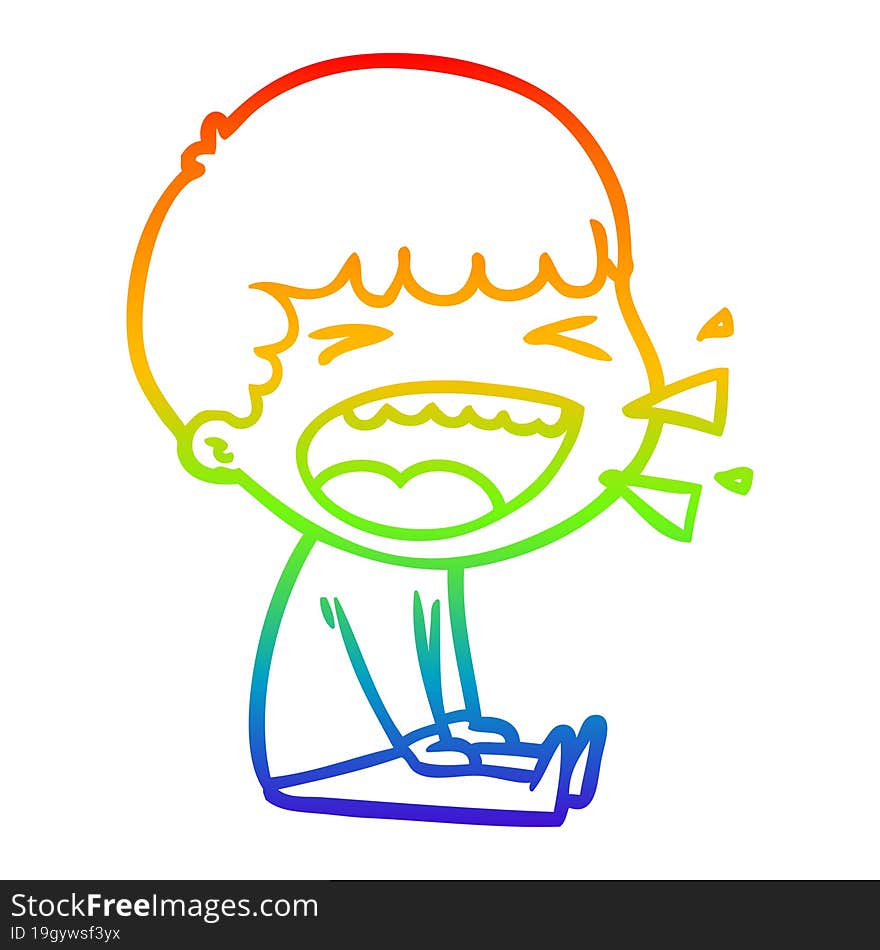 Rainbow Gradient Line Drawing Cartoon Laughing Man