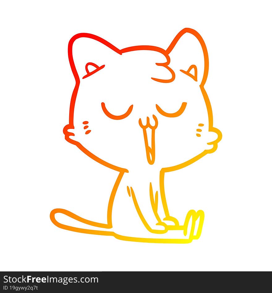 Warm Gradient Line Drawing Cartoon Cat Singing