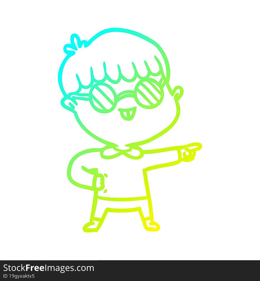 cold gradient line drawing of a cartoon boy wearing spectacles