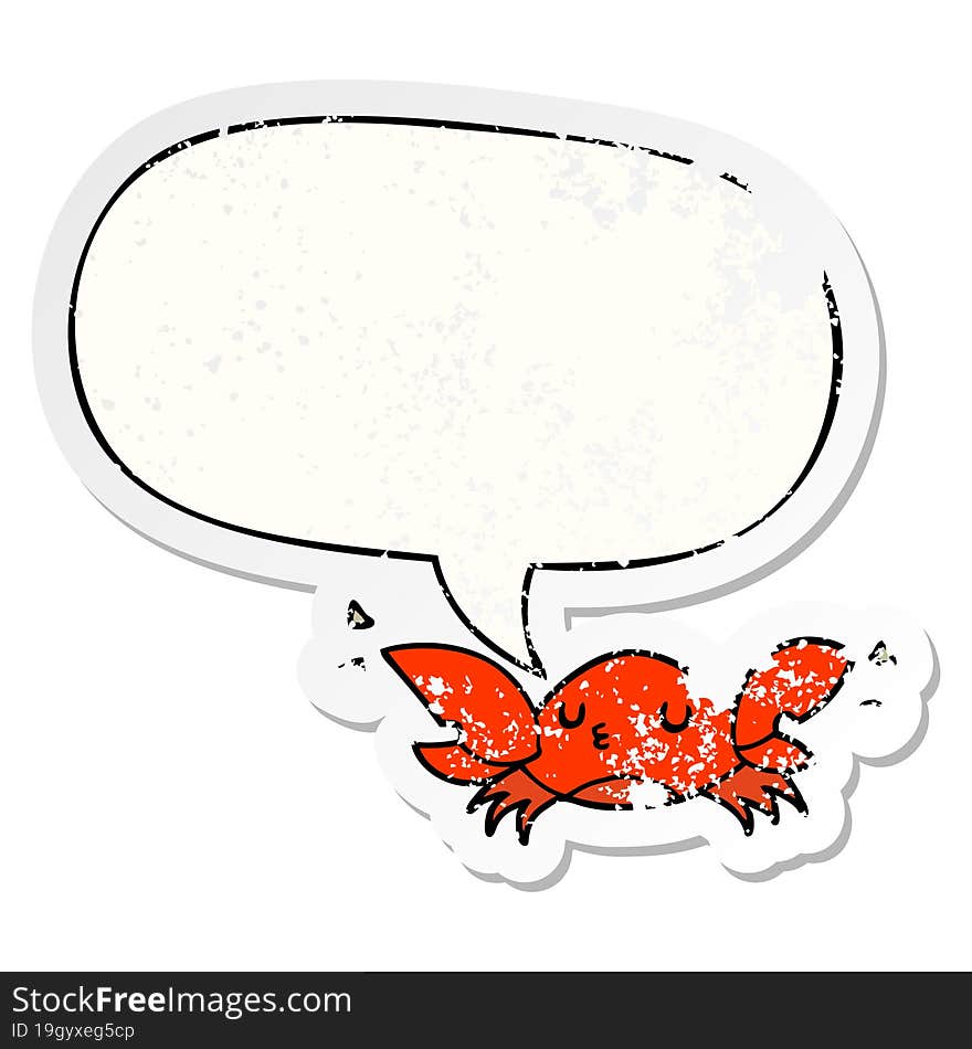 cartoon crab and speech bubble distressed sticker