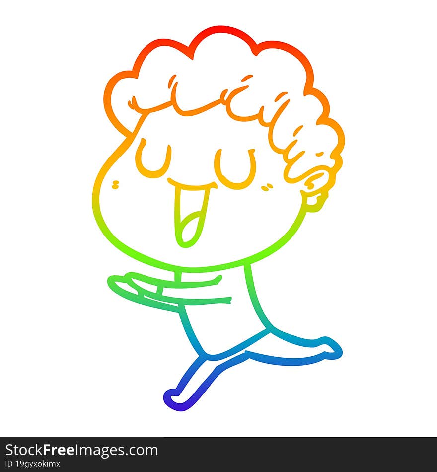 rainbow gradient line drawing laughing cartoon man running