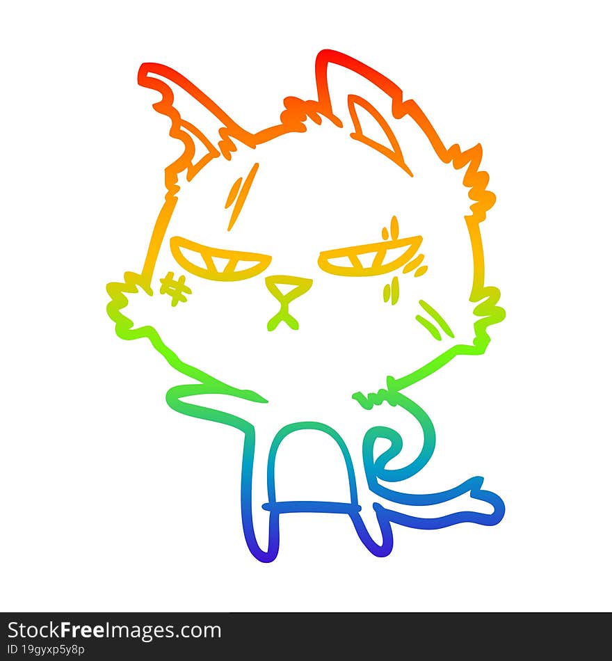 rainbow gradient line drawing tough cartoon cat pointing