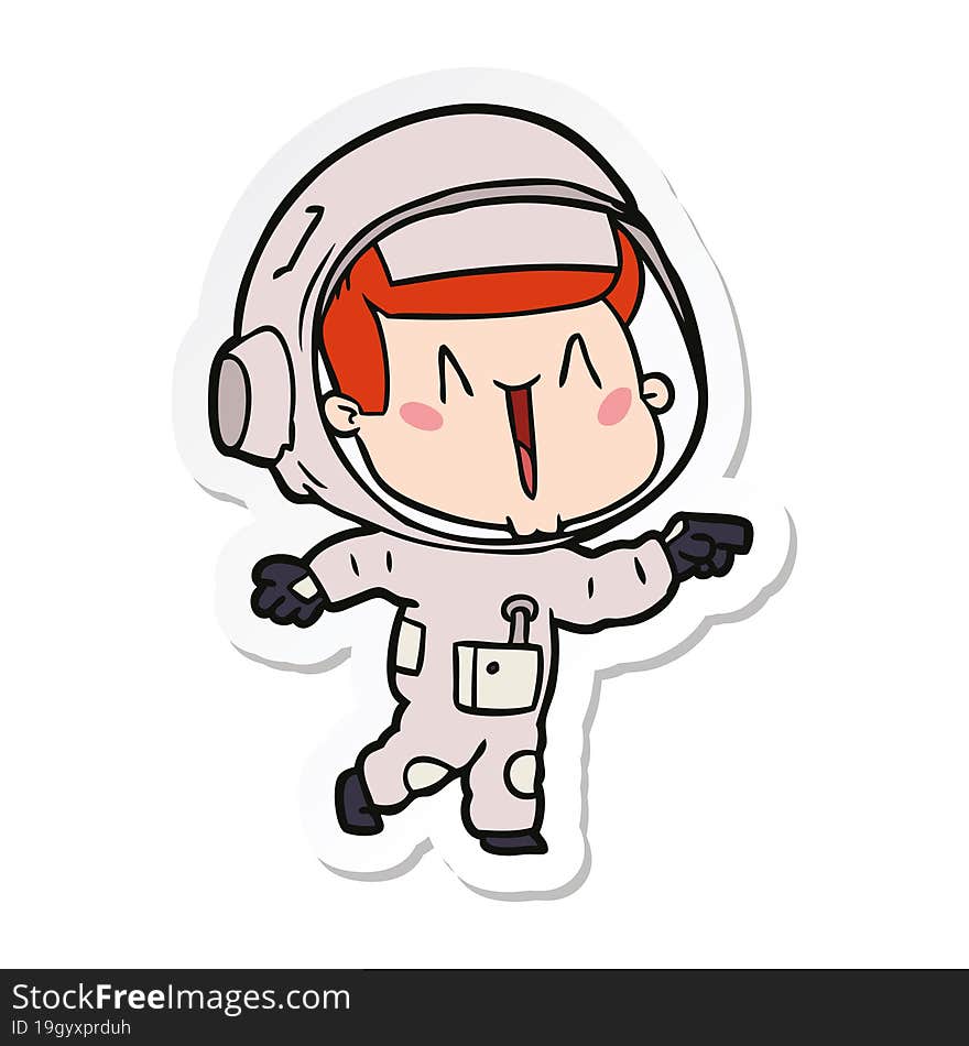 Sticker Of A Happy Cartoon Astronaut Pointing