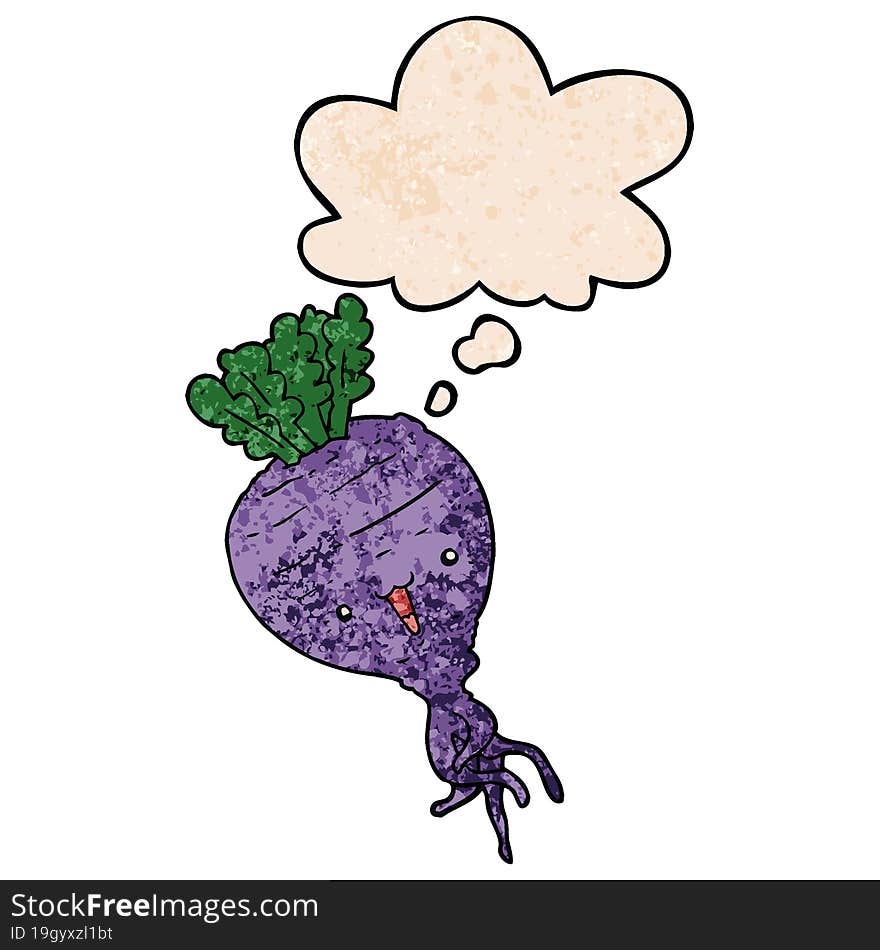 cartoon turnip with thought bubble in grunge texture style. cartoon turnip with thought bubble in grunge texture style