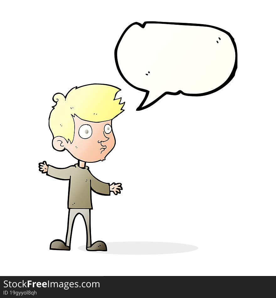 cartoon curious boy with speech bubble