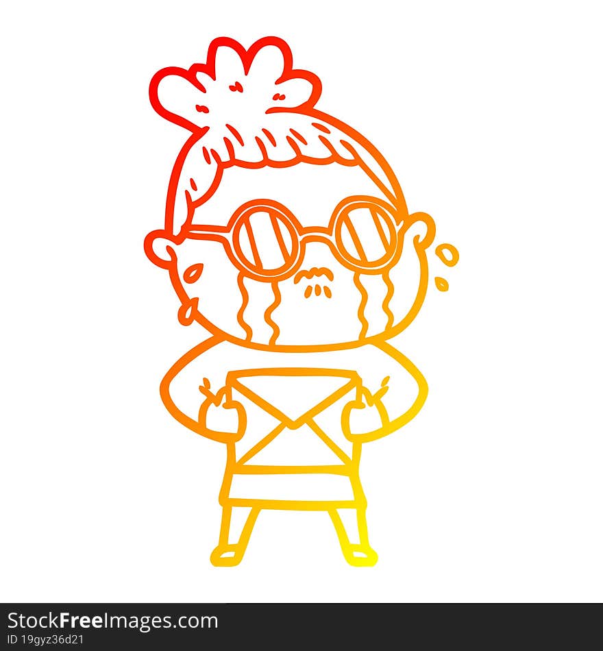 warm gradient line drawing cartoon crying woman wearing spectacles