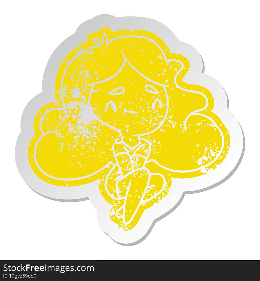 distressed old cartoon sticker of a cute kawaii girl. distressed old cartoon sticker of a cute kawaii girl