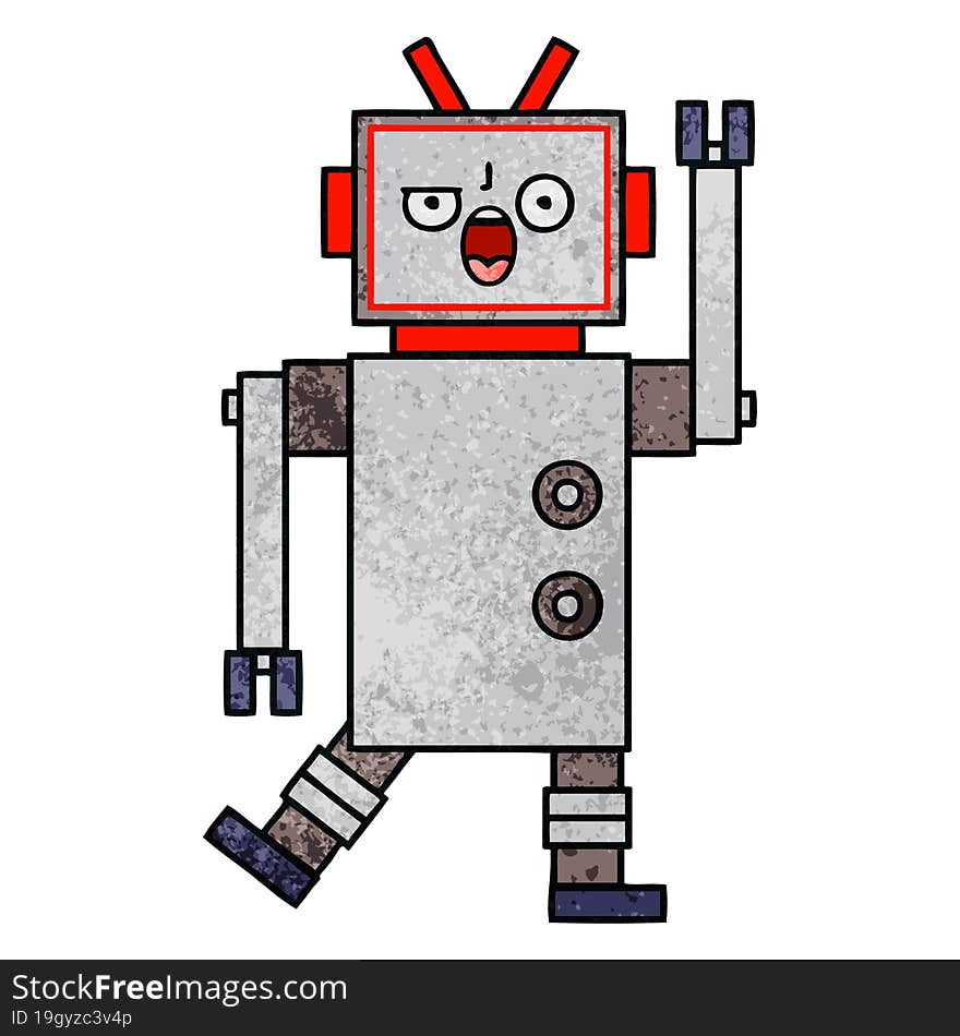 Retro Grunge Texture Cartoon Angry Robot