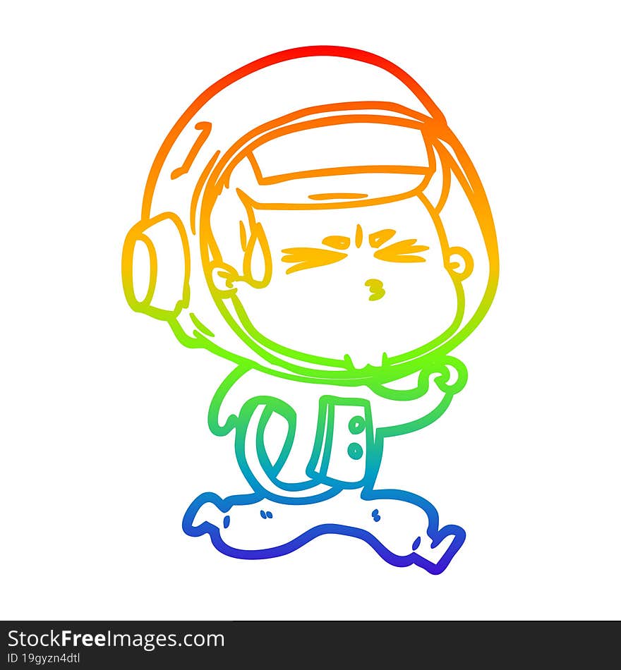 rainbow gradient line drawing cartoon stressed astronaut