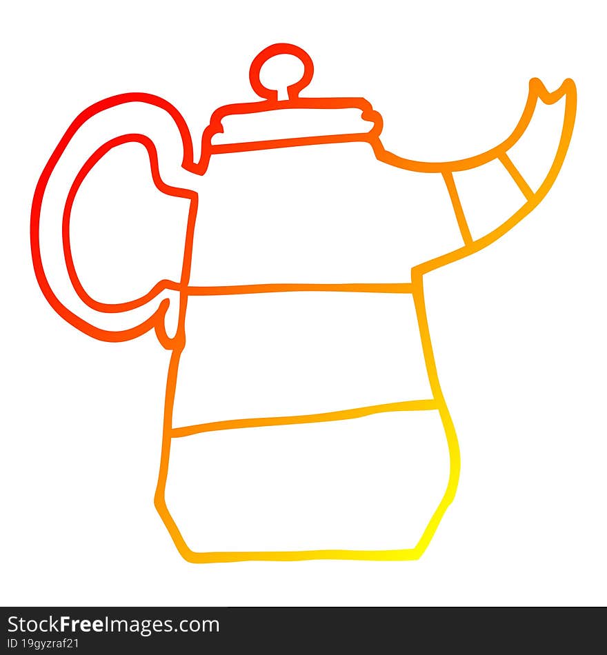 warm gradient line drawing of a cartoon old kettle