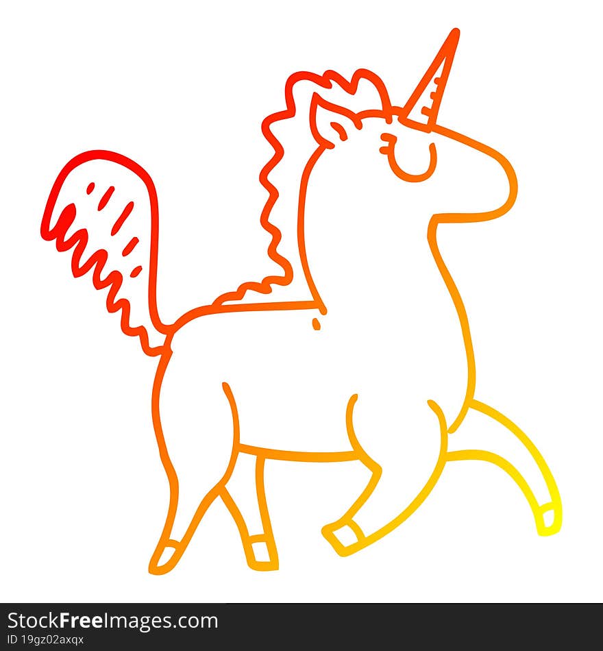 warm gradient line drawing cartoon unicorn