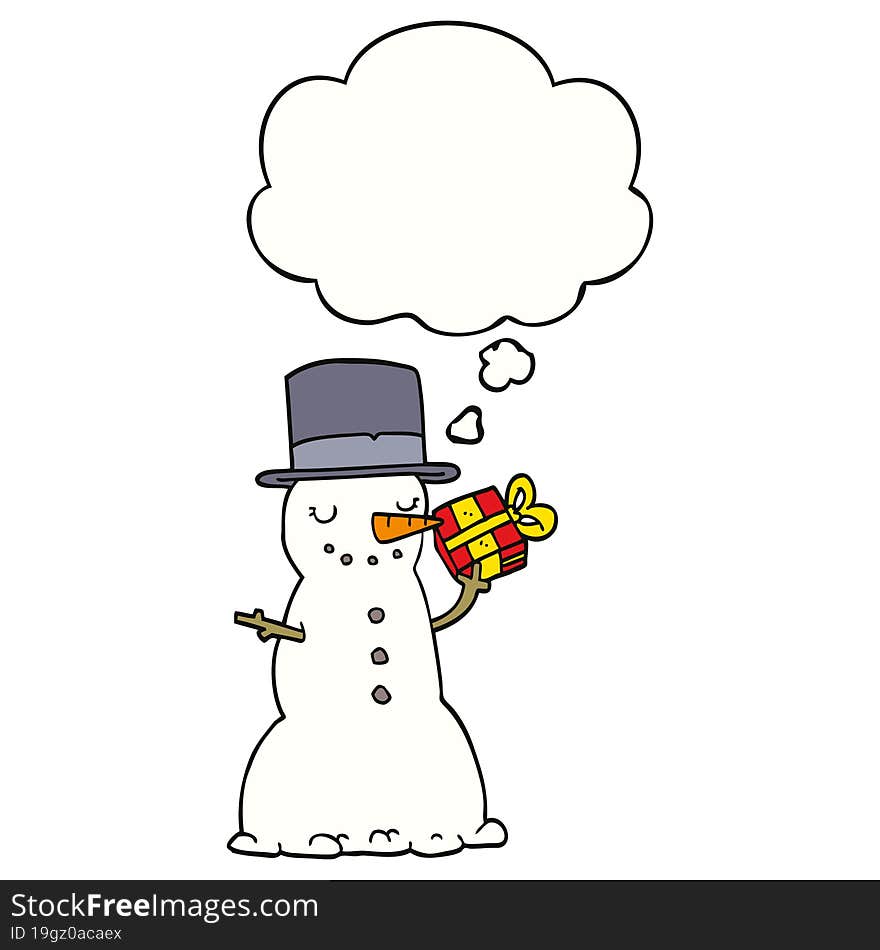 Cartoon Christmas Snowman And Thought Bubble