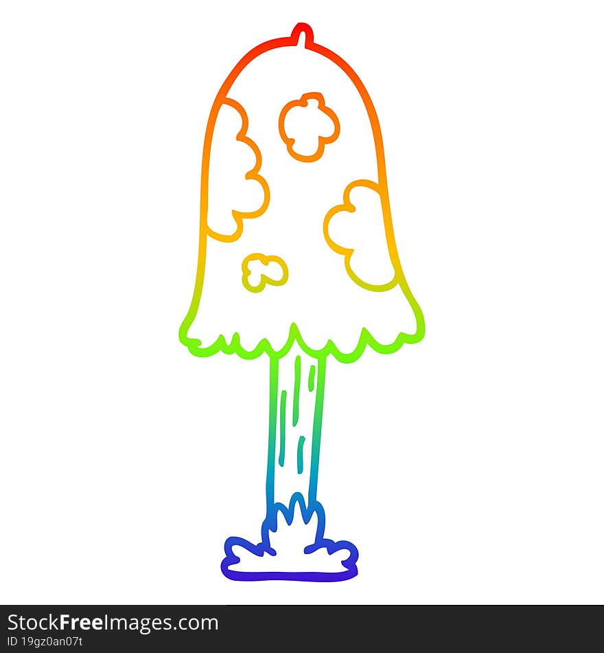 rainbow gradient line drawing of a cartoon mushroom