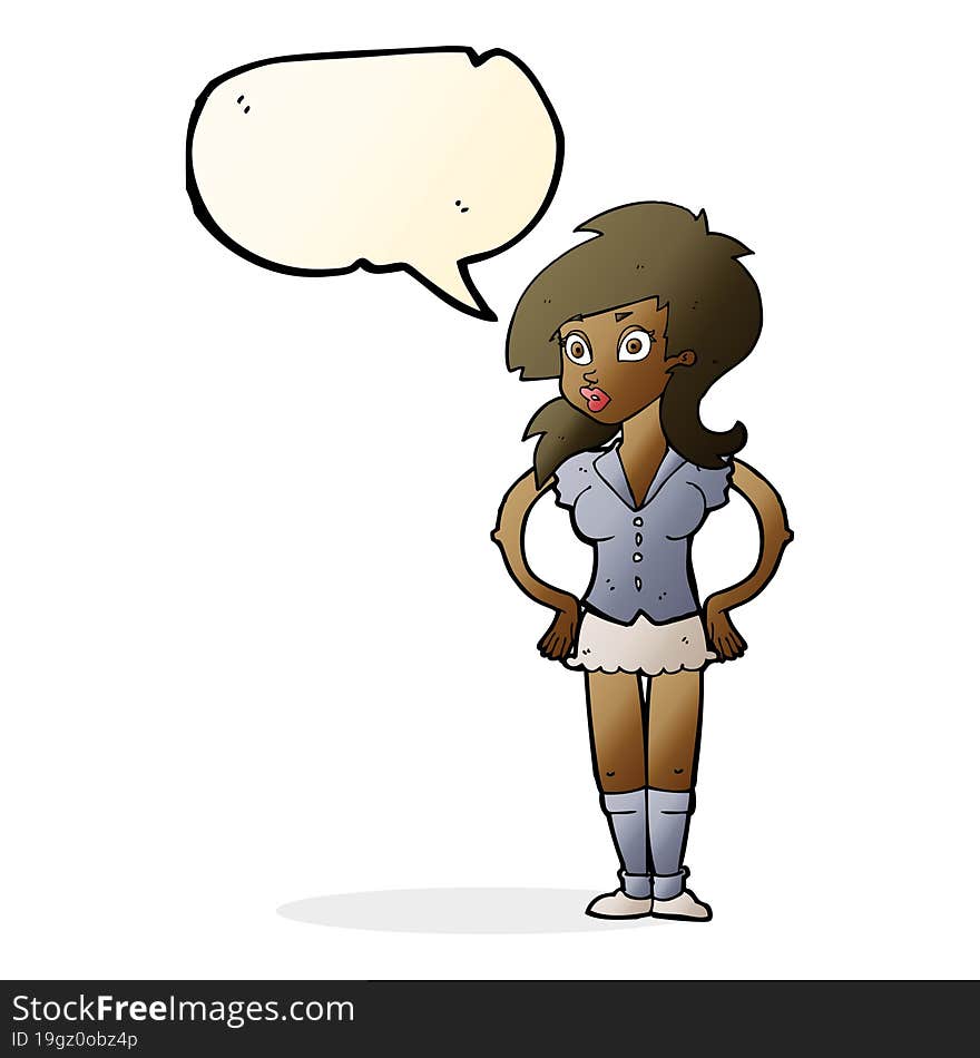 cartoon pretty woman with speech bubble