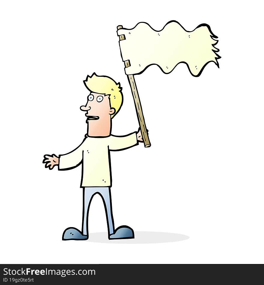 Cartoon Man Waving White Flag