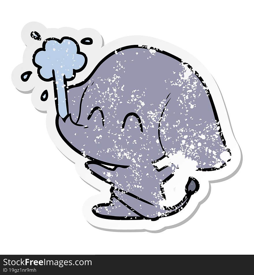 distressed sticker of a cute cartoon elephant spouting water