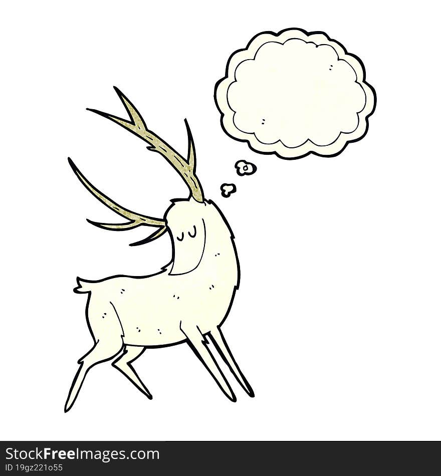 cartoon white stag with thought bubble