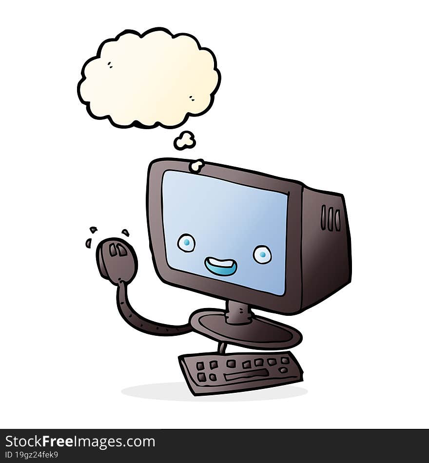 cartoon computer with thought bubble