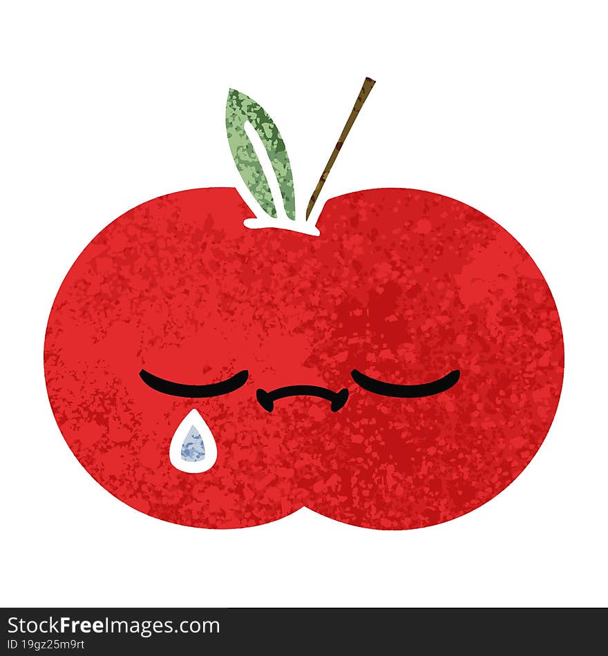 retro illustration style cartoon red apple