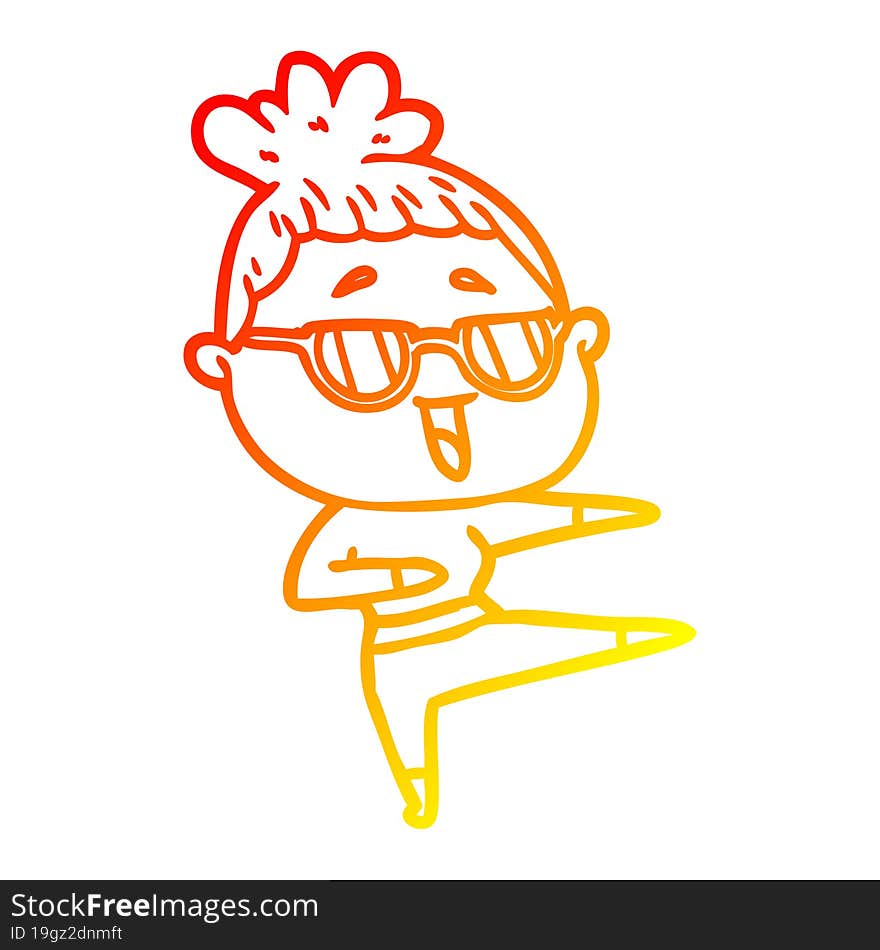 warm gradient line drawing cartoon happy woman wearing spectacles