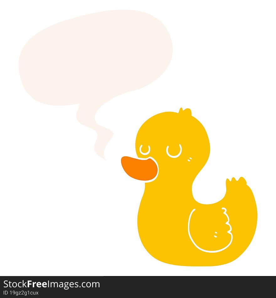 cartoon duck and speech bubble in retro style