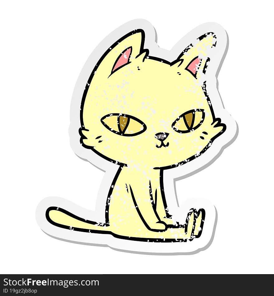 distressed sticker of a cartoon cat sitting