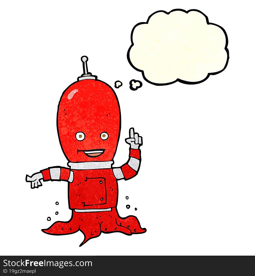 cartoon alien spaceman with thought bubble