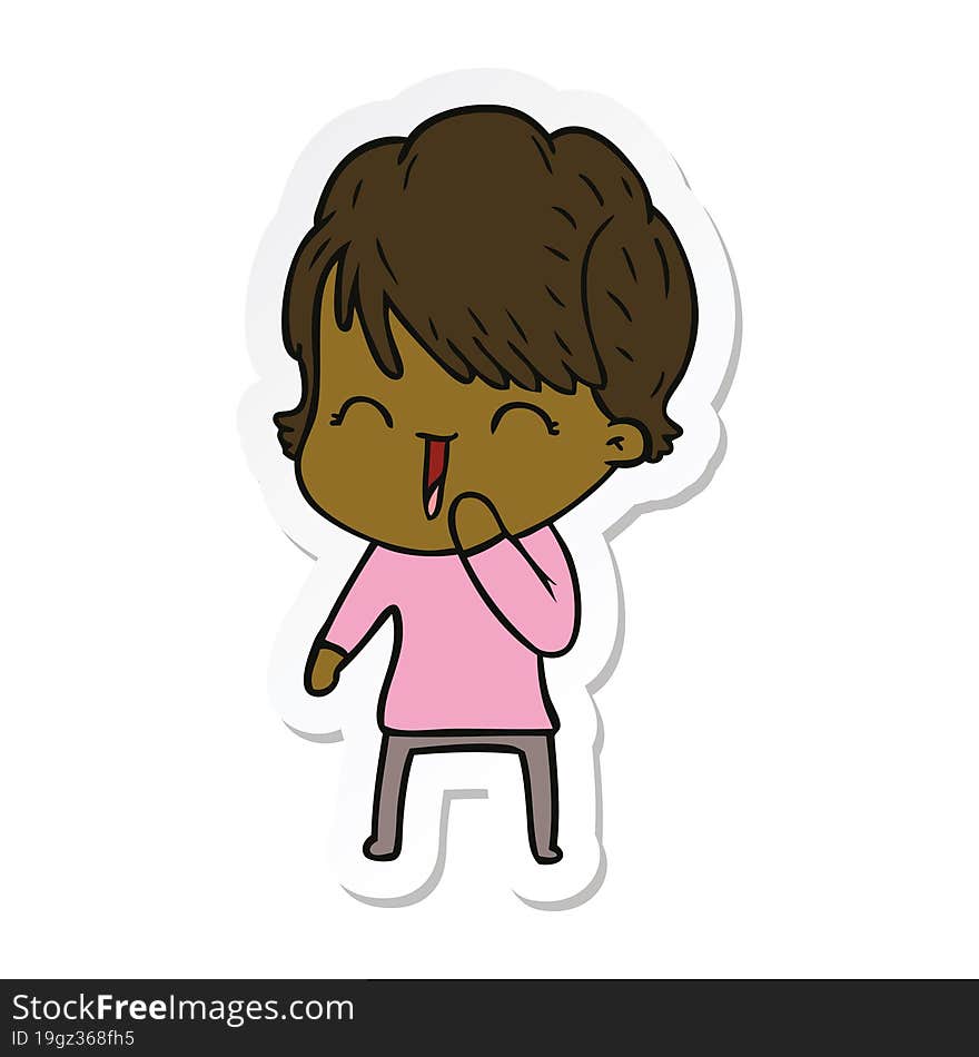 sticker of a cartoon laughing woman