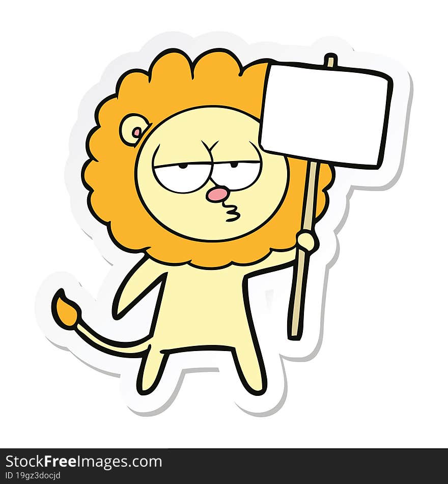 sticker of a cartoon bored lion