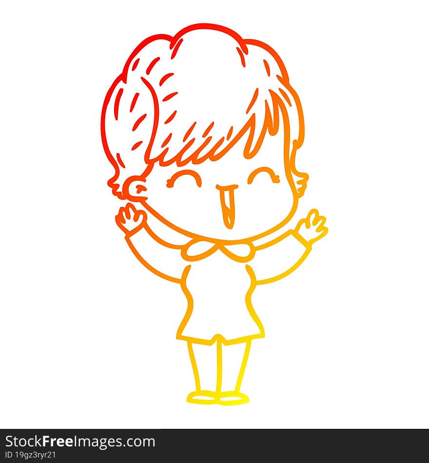 Warm Gradient Line Drawing Cartoon Laughing Woman