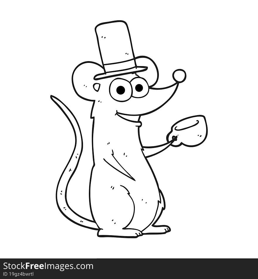 Black And White Cartoon Mouse With Teacup