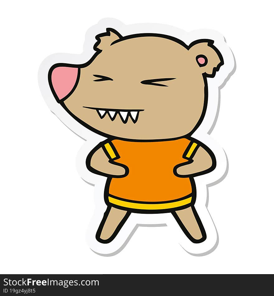 Sticker Of A Angry Bear Cartoon In T Shirt