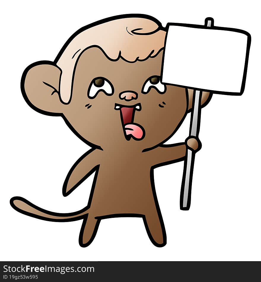 crazy cartoon monkey with sign. crazy cartoon monkey with sign