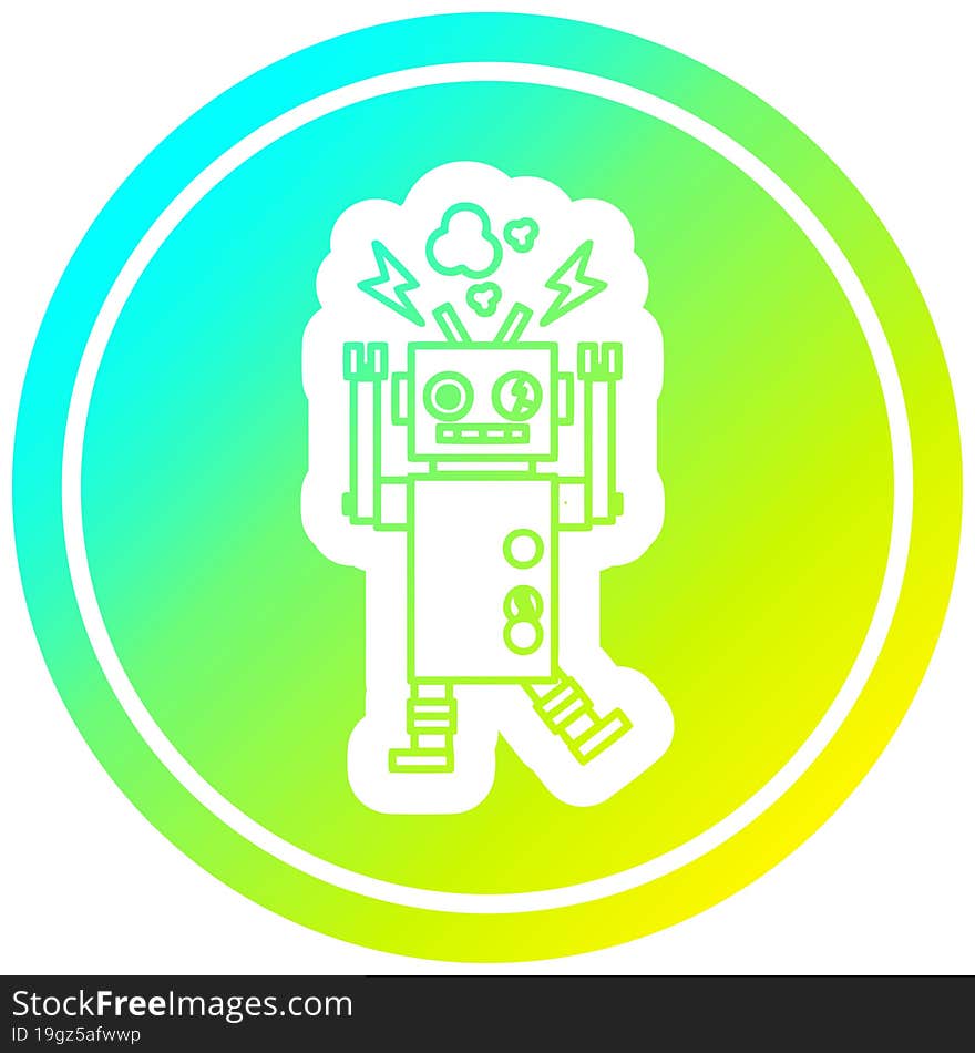 malfunctioning robot circular icon with cool gradient finish. malfunctioning robot circular icon with cool gradient finish