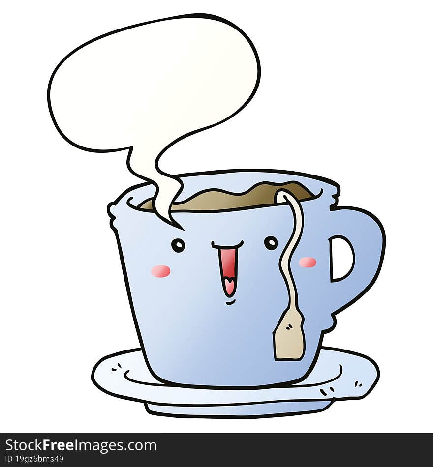 cute cartoon cup and saucer and speech bubble in smooth gradient style